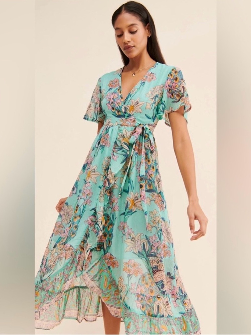 Peacock Floral Wrap dress